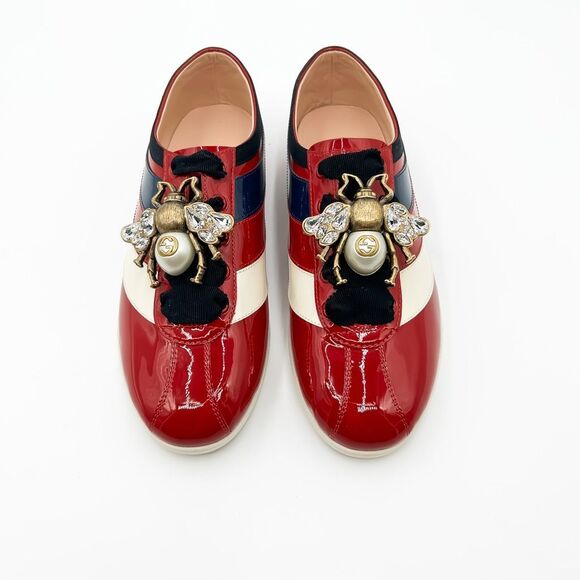 Gucci Patent Leather Falacer Crystal Embellished Bee Sneakers Trainers 38, 8 - Picture 4 of 12